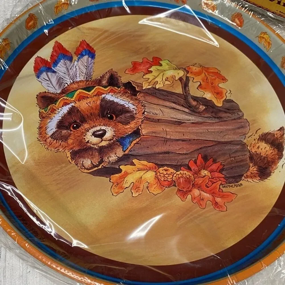 Round Thanksgiving Metal Serving Tray 12